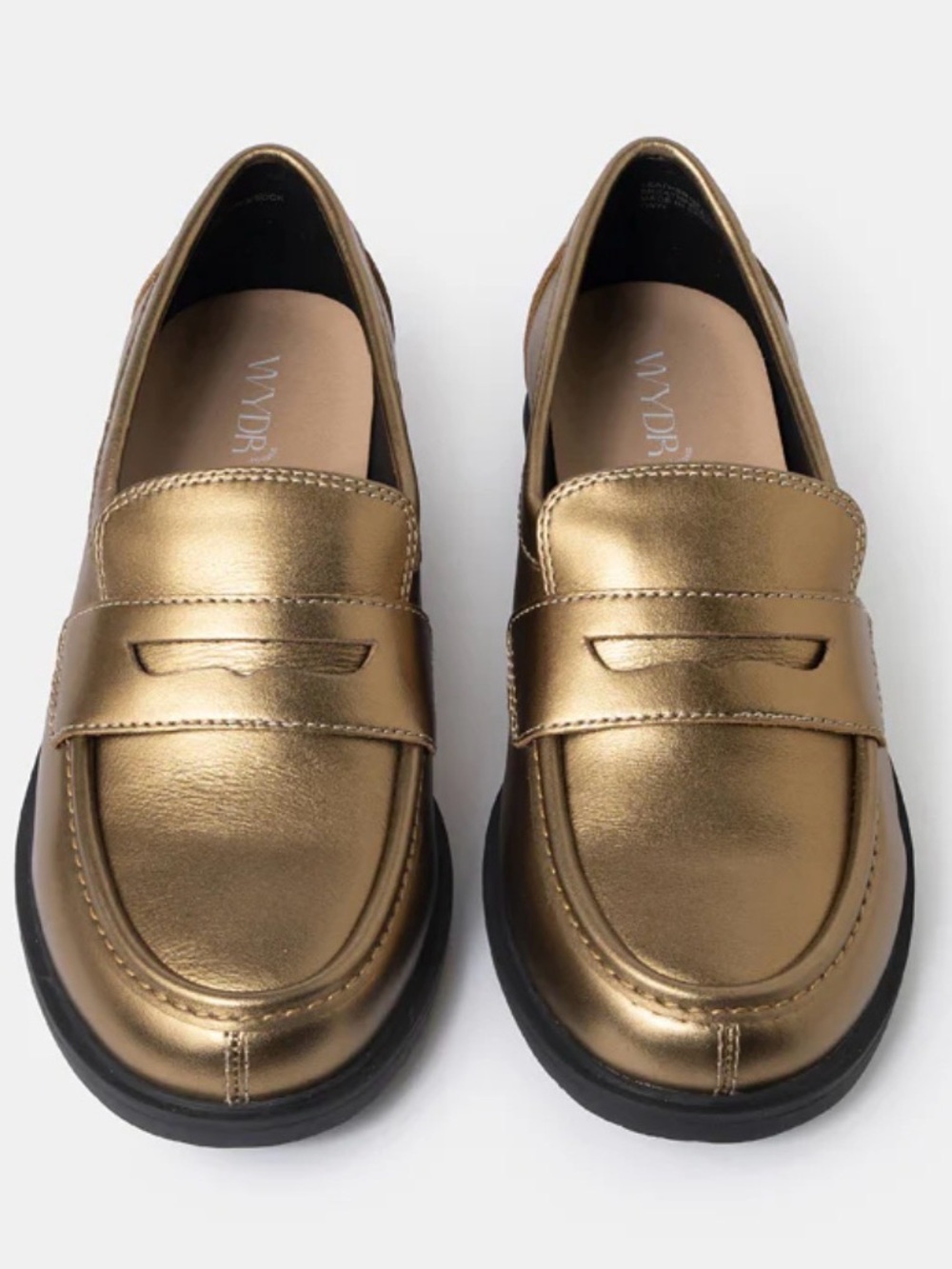 WYDR Reese Wide Metallic Gold bronze classic Penny Loafers for Women 10WW New